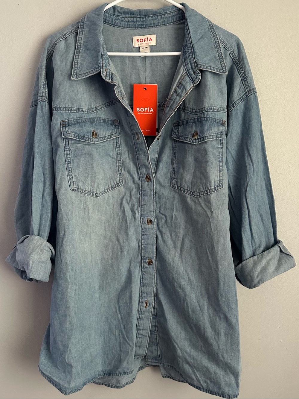 SOFIA Women's Denim Button Down Shirt oversized tunic xxl 2x 2xl